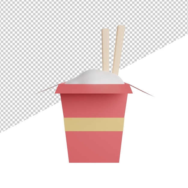 PSD riz fastfood boisson vue de face rendu 3d icône illustration sur fond transparent