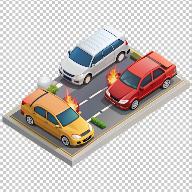 road accident isometric isolated on white background vector illustration