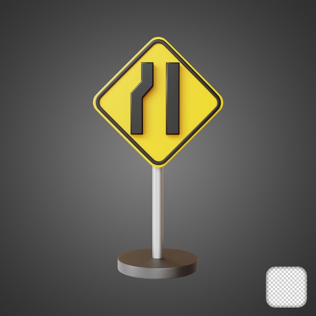 PSD road narrows de gauche panneau de signalisation trafic 3d illustration