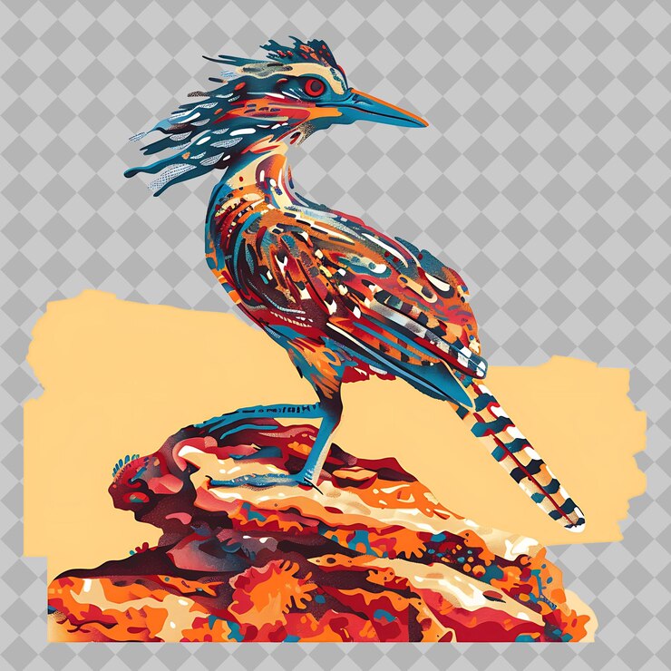PSD roadrunner animal dentro de una silueta rectángulo roca adornada png acuarela diseños de animales