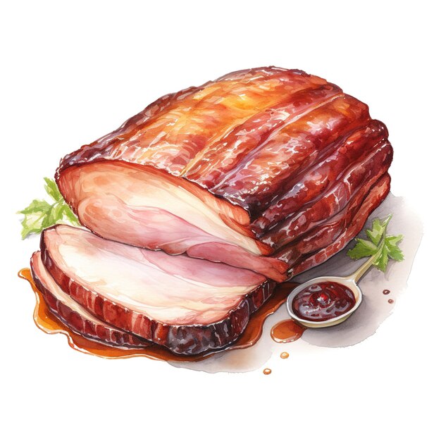 PSD roasted ham foods illustration aquarell-stil ki generiert