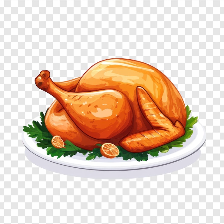 PSD roasted turkey on plate 3d icon cartoon minimalist isolate on transparent background