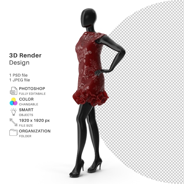 PSD robe assise réaliste sur des mannequins féminins, modélisation 3d, fichier psd
