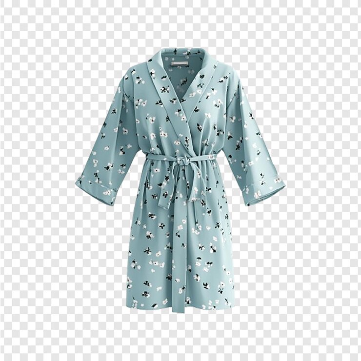 PSD robe bleue florale avec ceinture