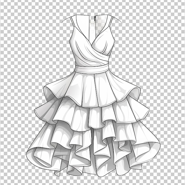 PSD robe pour femmes, volants, mode, croquis plat, illustration vectorielle, dessin technique cao, modèle de dessin plat, maquette