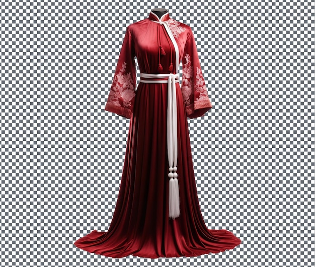 PSD robe traditionnelle chinoise en velours rouge sur une statue isolée sur un fond transparent