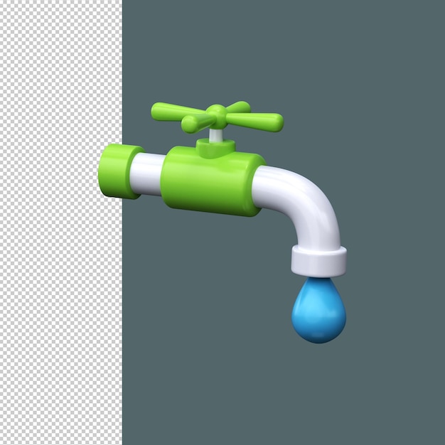 robinet d'eau 3d avec une goutte d'eau