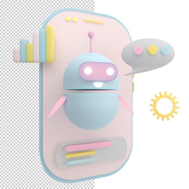 Robô chatbot ícone 3d bonito AI ajudante de bot mascote personagem desenho animado símbolo assistente de negócios renderização 3d