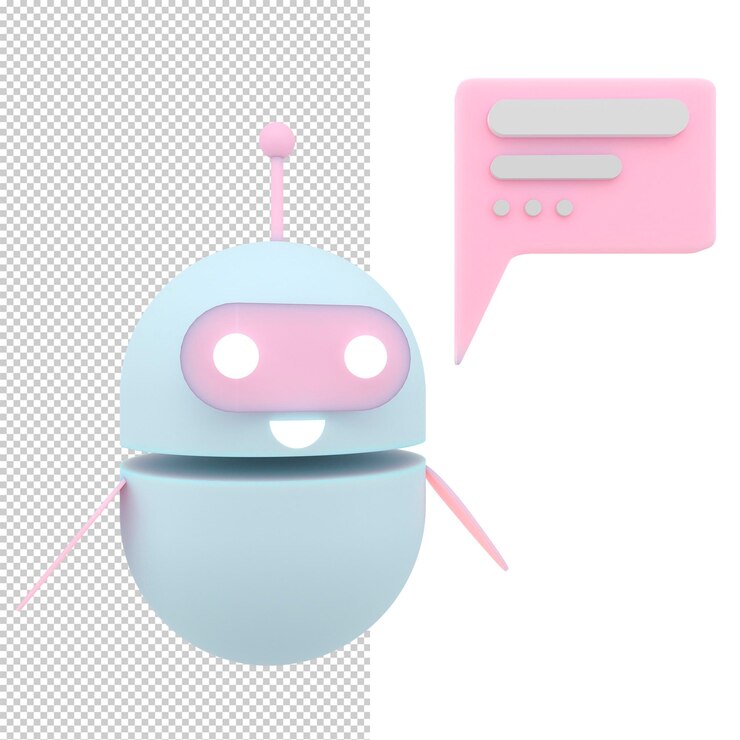 PSD robô chatbot ícone 3d bonito ai ajudante de bot mascote personagem desenho animado símbolo assistente de negócios renderização 3d