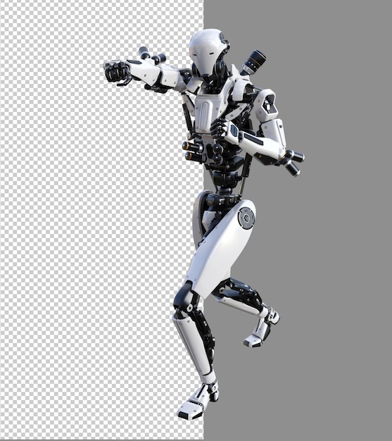 Robô cyberpunk com pose de muay thai isolado renderização 3d