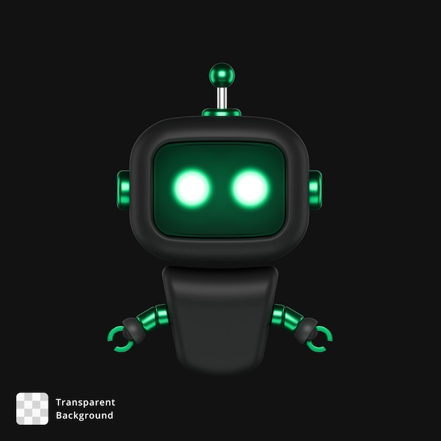 Robô de desenho animado 3D com olhos brilhantes