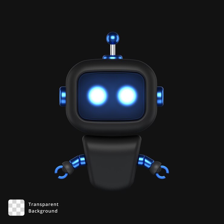 PSD robô de desenho animado bonito com olhos brilhantes e fundo transparente