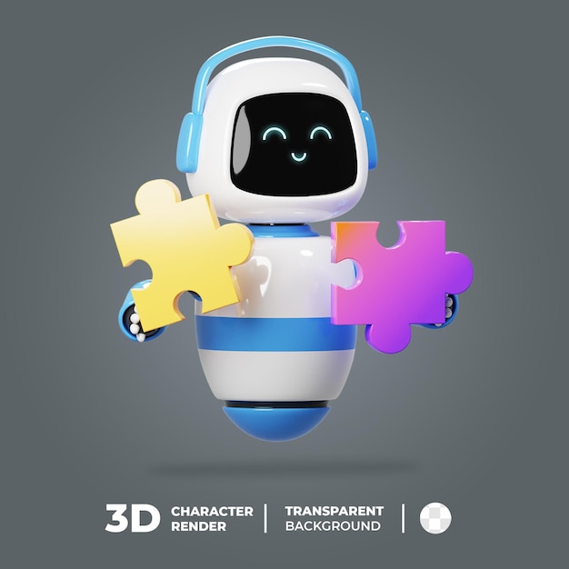 PSD robô fofo mascote 3d com quebra-cabeça