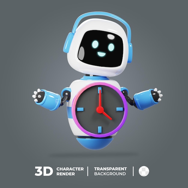 PSD robô fofo mascote 3d com relógio