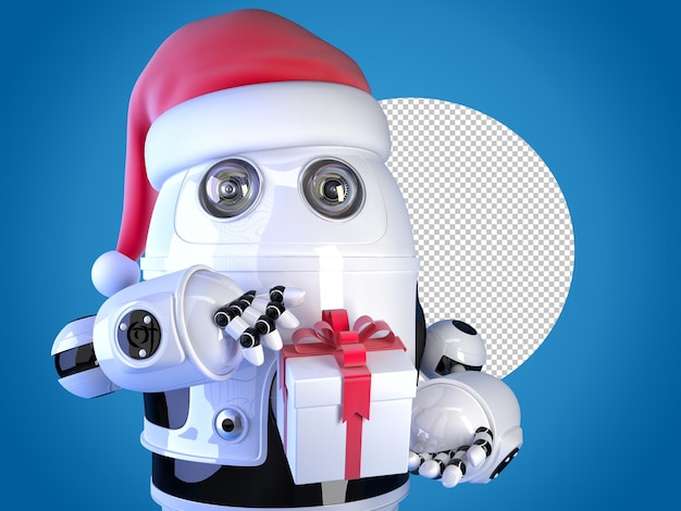 Robô Santa com caixa de presente de Natal. Conceito de natal