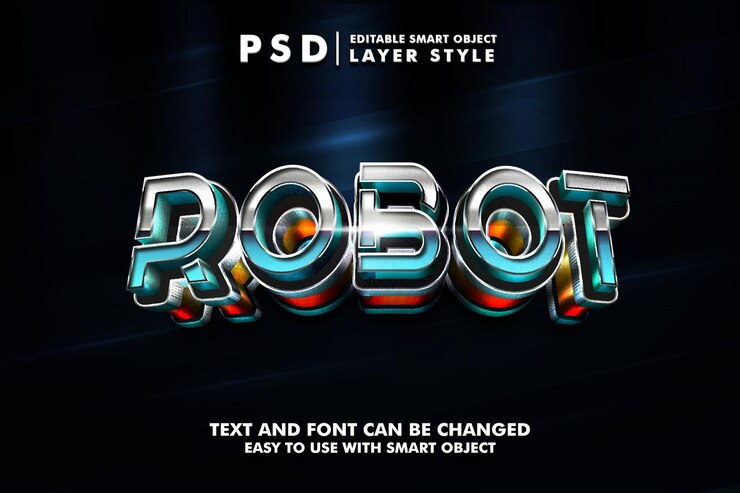 PSD robor 3d steel text effect premium psd