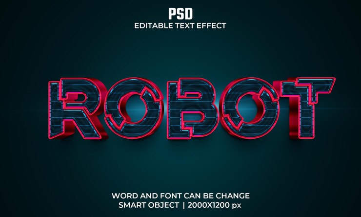 PSD robot 3d efecto de texto editable psd premium con fondo
