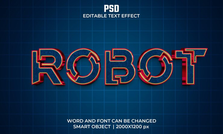 PSD robot 3d efecto de texto editable psd premium con fondo