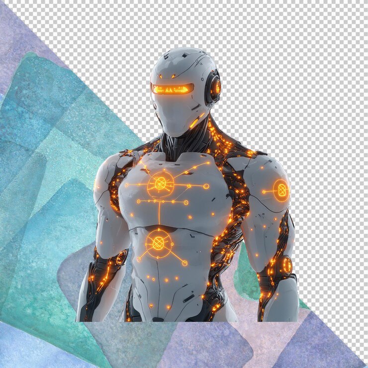 PSD robot android futurista con circuitos brillantes concepto de tecnología de ia