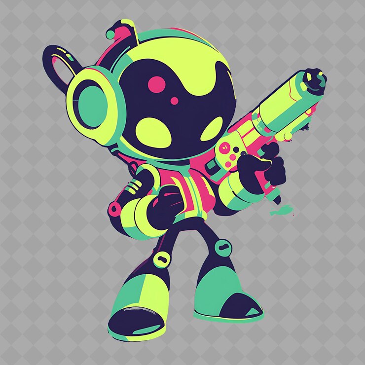 PSD un robot con un arma apuntando a un robot