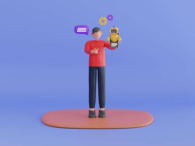 Robot asistente virtual ilustración 3d chatbot concepto de soporte de servicio al cliente comunicación en línea