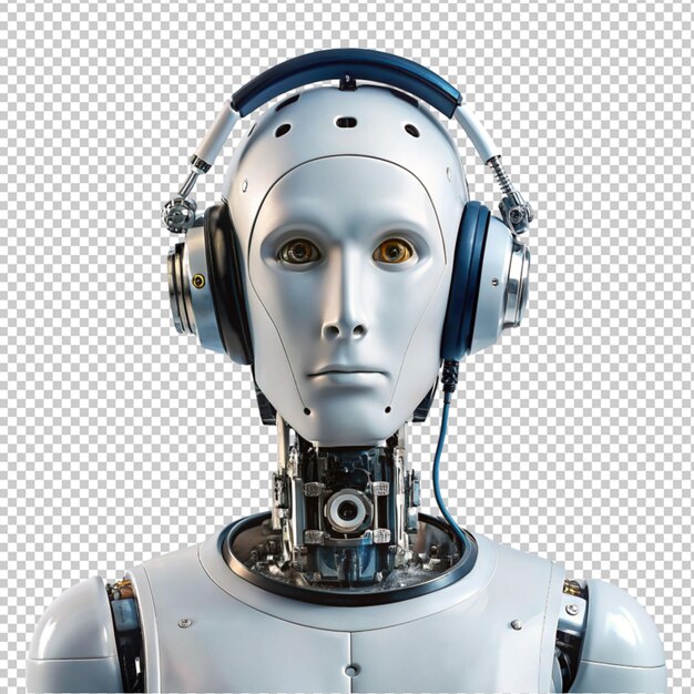 PSD robot con auriculares en un fondo transparente