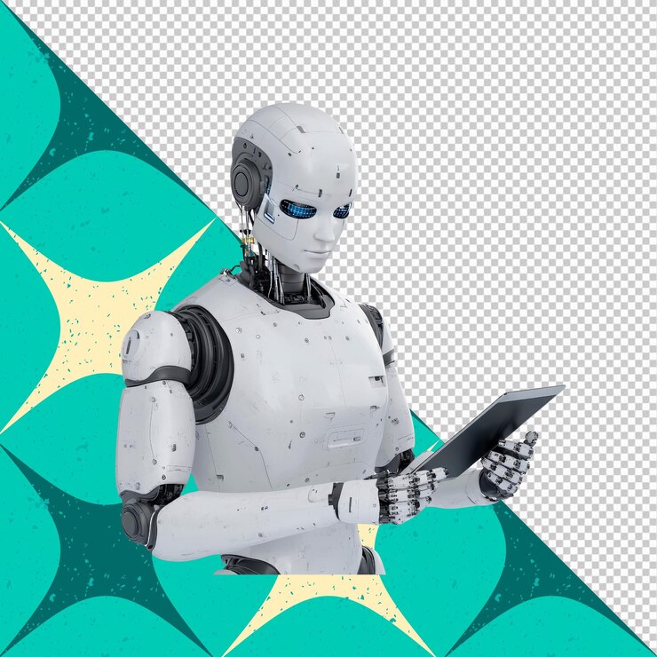 PSD robot avanzado que utiliza una computadora tablet ai y el concepto de tecnología del futuro