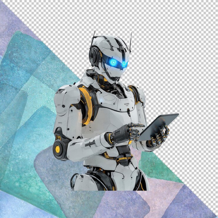PSD robot avanzado que utiliza una computadora tableta tecnología de ia futurista