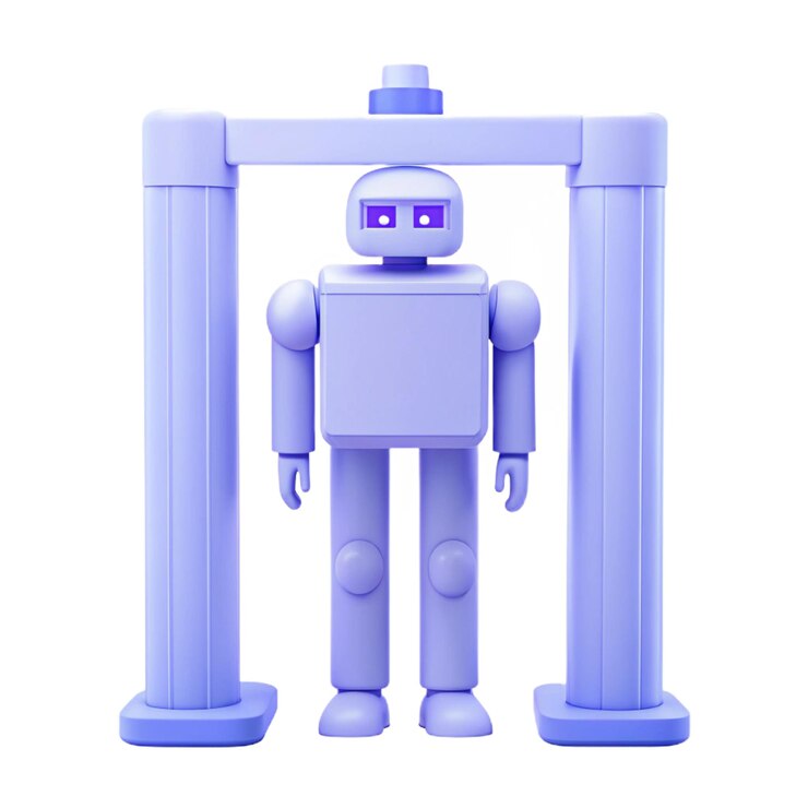 PSD un robot azul con una cara azul de pie frente a un fondo blanco