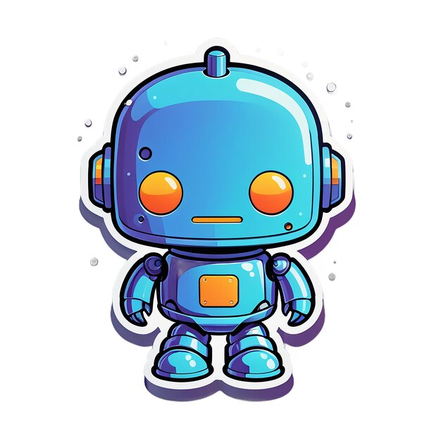 un robot azul con ojos naranjas y un robot azul en la espalda