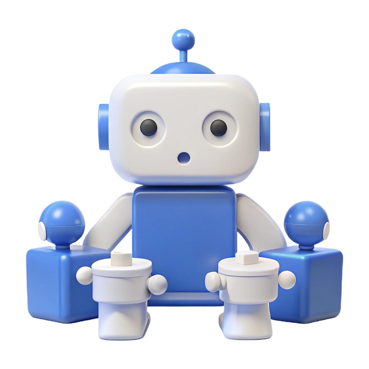PSD un robot azul con la palabra robot en él