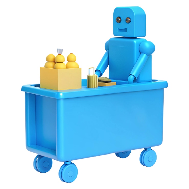 PSD un robot azul con un robot azul en el carro