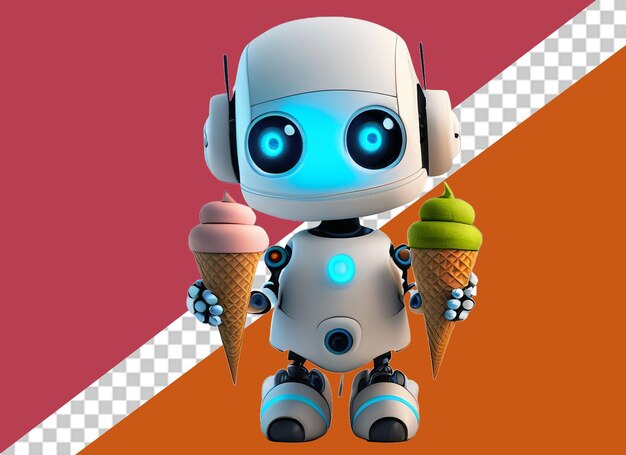 PSD robot blanc 3d tenant une glace