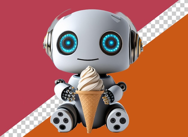 PSD robot blanco 3d con helado