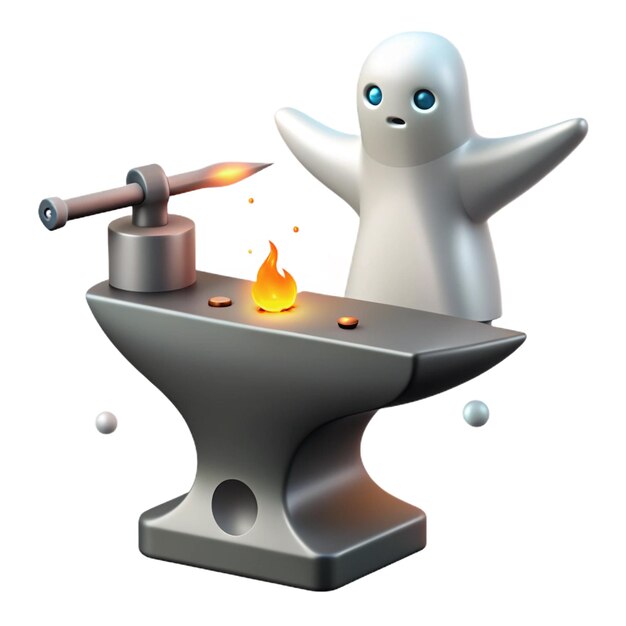 un robot blanco cocinando con un fuego y una olla con un fuego en ella