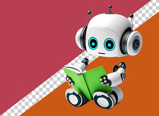 PSD robot blanco sosteniendo libro