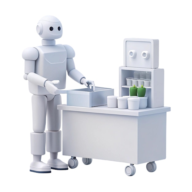 un robot con una caja que dice "robot" en ella