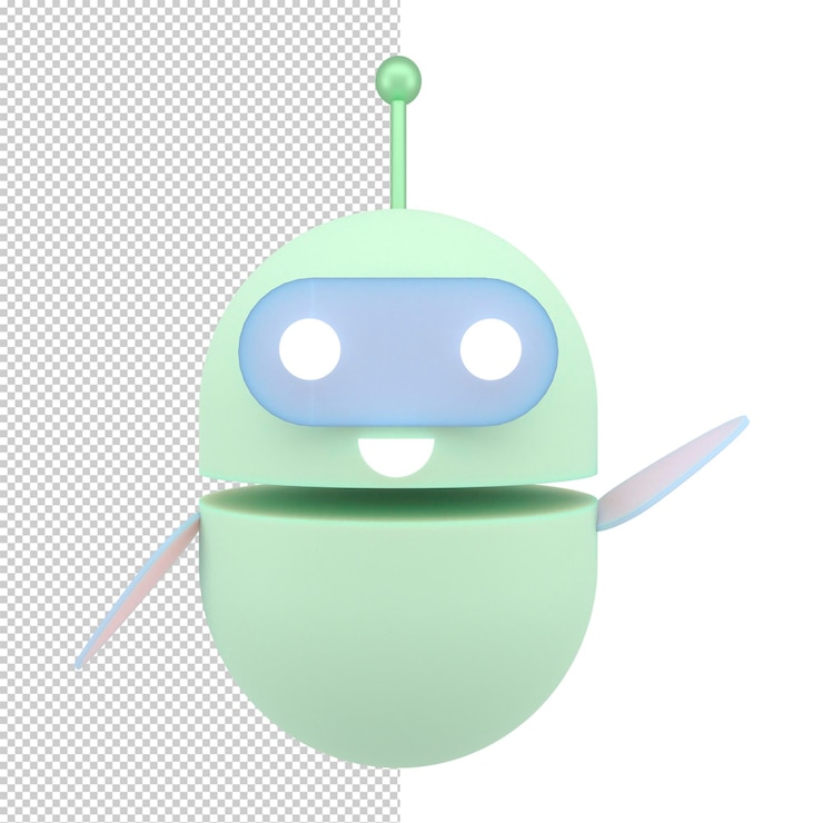 PSD robot, chatbot, icono, 3d, lindo, ai, bot, ayudante, mascota, carácter, caricatura, símbolo, negocio, asistente, 3d, render