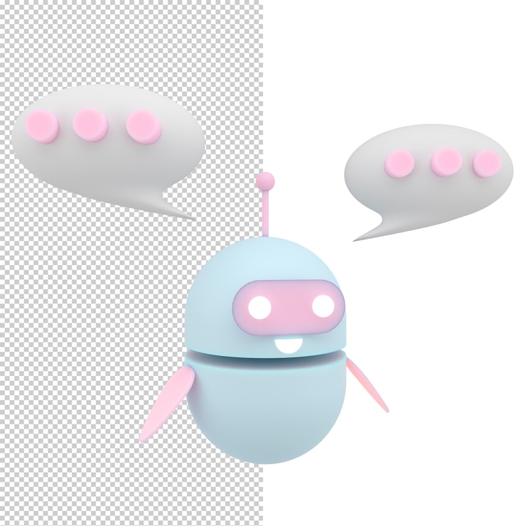 PSD robot, chatbot, icono, 3d, lindo, ai, bot, ayudante, mascota, carácter, caricatura, símbolo, negocio, asistente, 3d, render