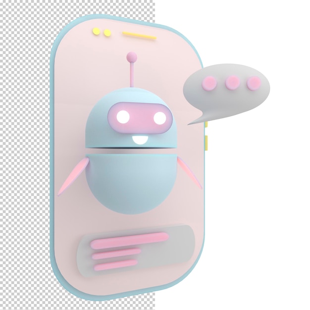 PSD robot, chatbot, icono, 3d, lindo, ai, bot, ayudante, mascota, carácter, caricatura, símbolo, negocio, asistente, 3d, render