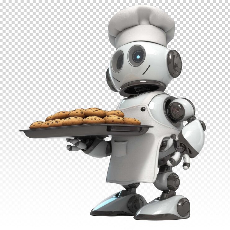 PSD robot chef con biscotti isolati su sfondo trasparente illustrazione 3d
