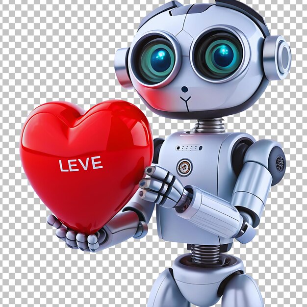 un robot con un corazón que dice "amor"