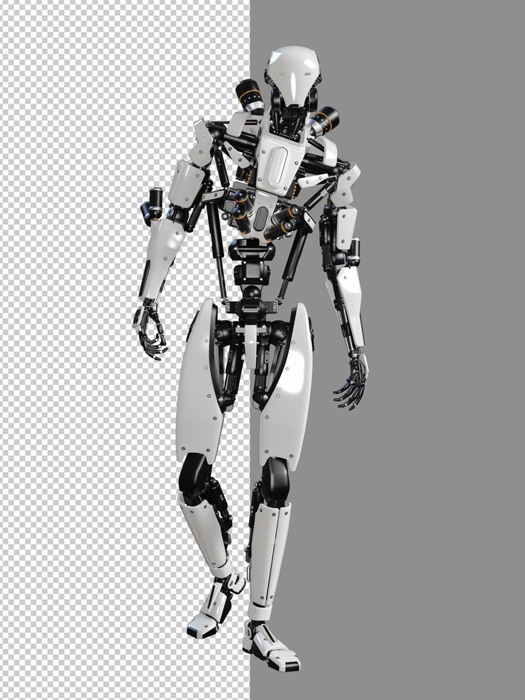 PSD robot cyberpunk caminando render 3d aislado