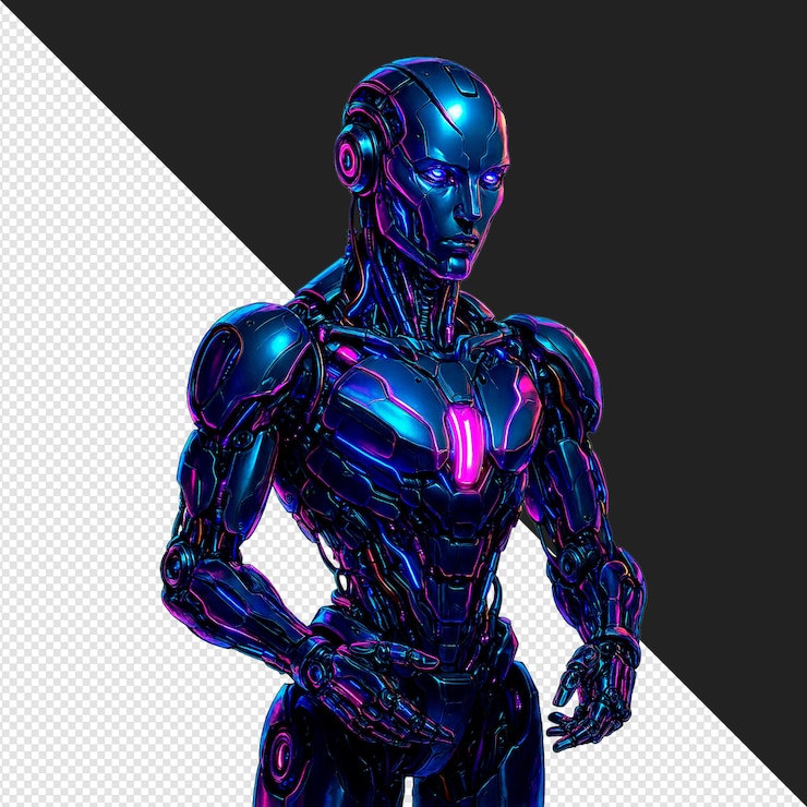El robot cyberpunk futurista