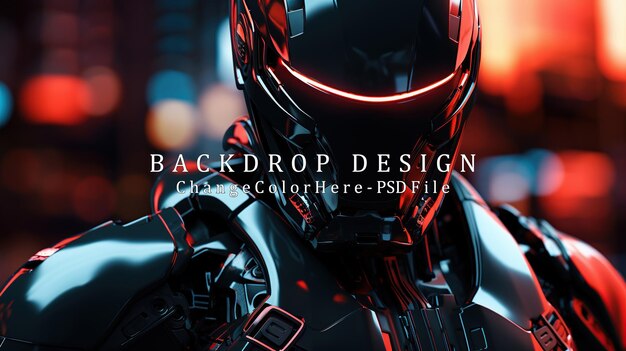 El robot cyberpunk en la luz roja