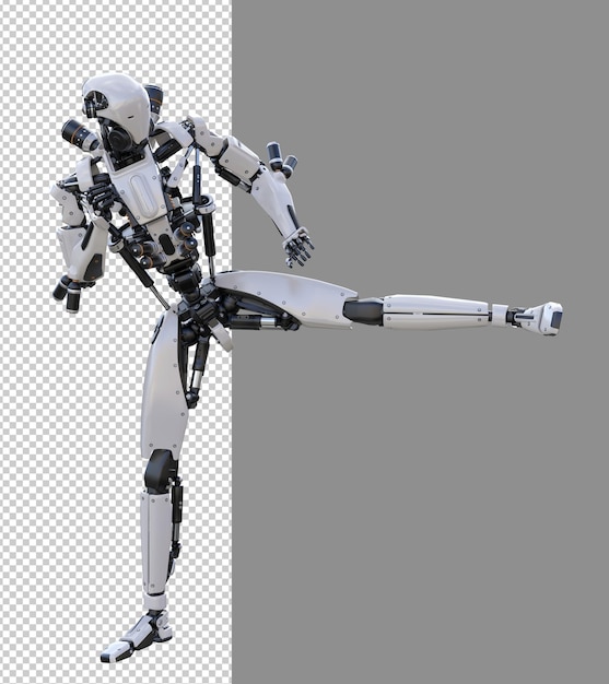 PSD robot cyberpunk con muay thai pose aislado 3d render