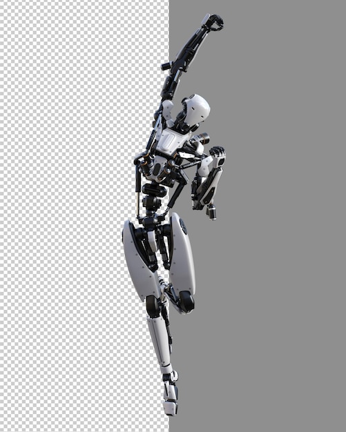 Robot cyberpunk con muay thai pose aislado 3d render