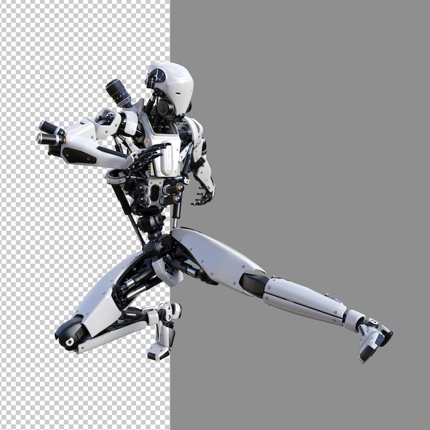 Robot cyberpunk con muay thai pose aislado 3d render