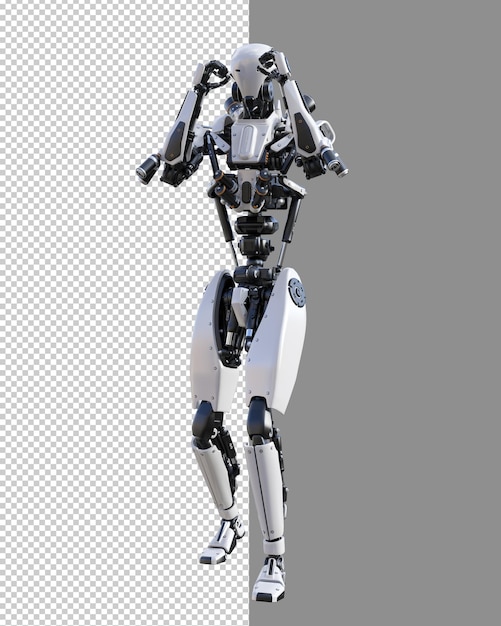 PSD robot cyberpunk avec muay thai pose rendu 3d isolé