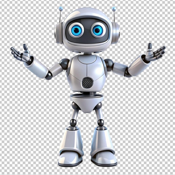 PSD un robot de dibujos animados con los brazos extendidos y los ojos